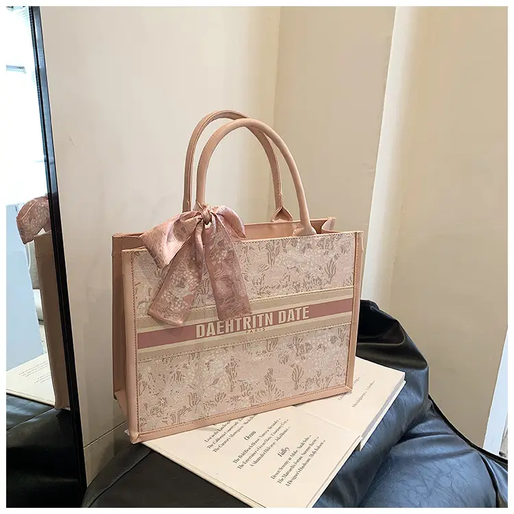 Women Embroidered Pink Tote Bag with Bow — feature 26