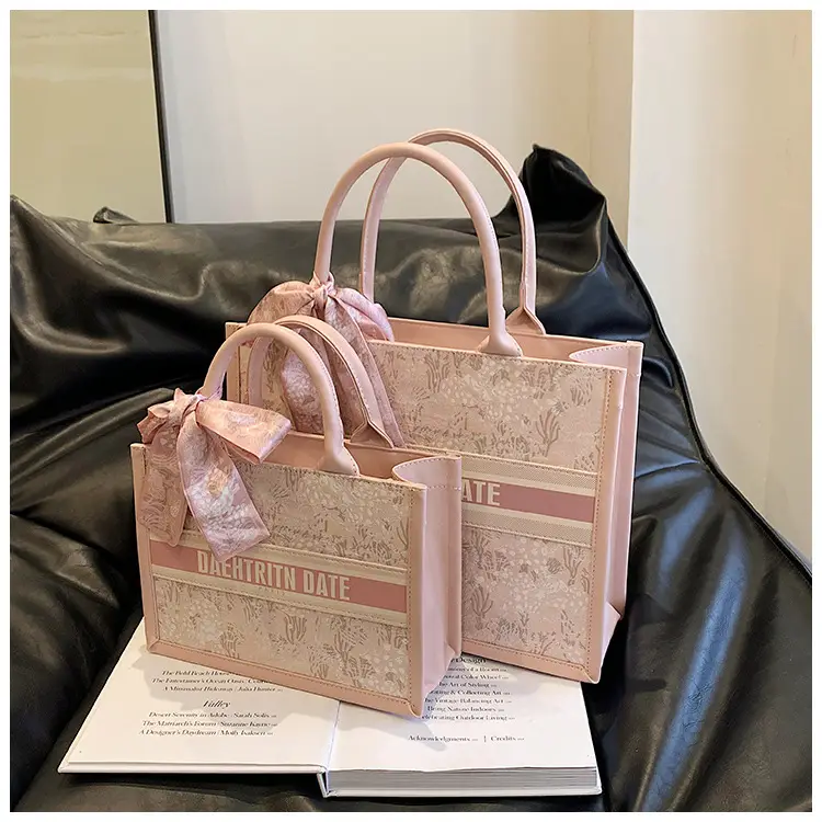 Women Embroidered Pink Tote Bag with Bow — feature 27