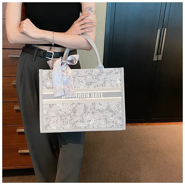 Women Embroidered Pink Tote Bag with Bow — feature 31