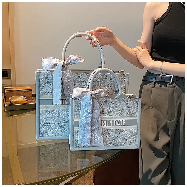 Women Embroidered Pink Tote Bag with Bow — feature 32