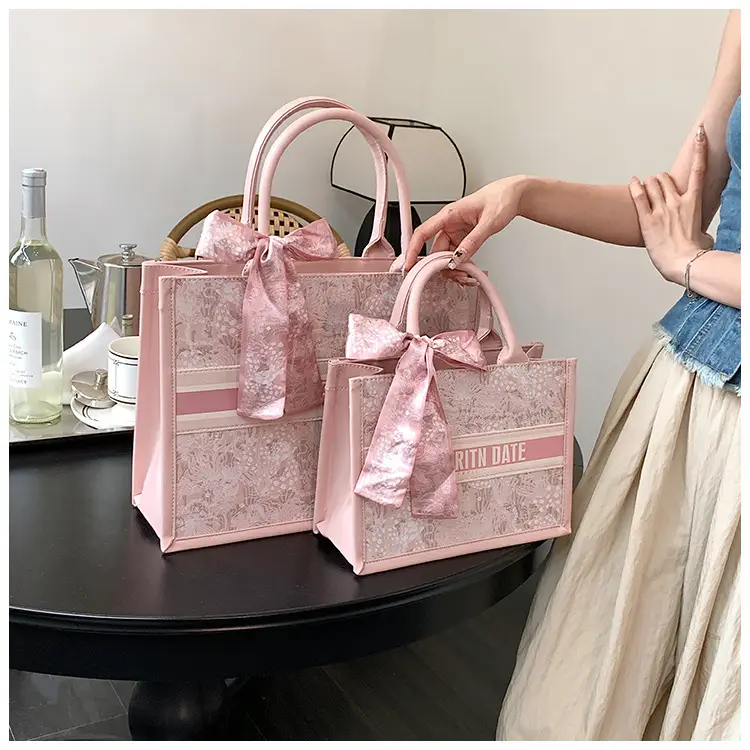 Women Embroidered Pink Tote Bag with Bow — feature 35