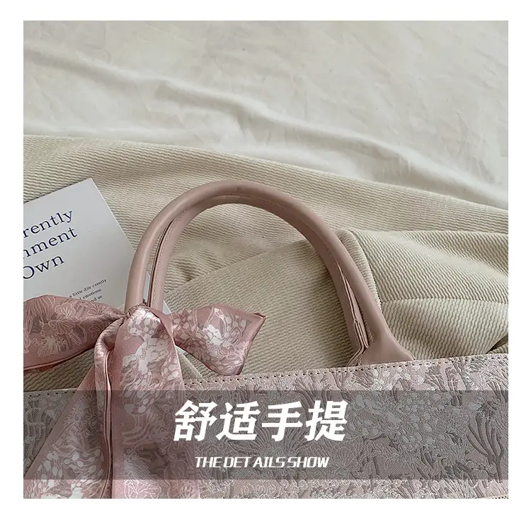 Women Embroidered Pink Tote Bag with Bow — feature 6