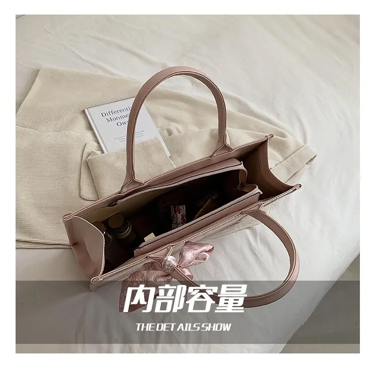 Women Embroidered Pink Tote Bag with Bow — feature 7