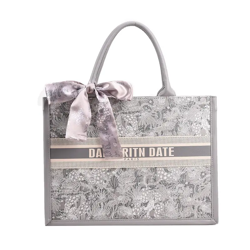 Women Embroidered Pink Tote Bag with Bow