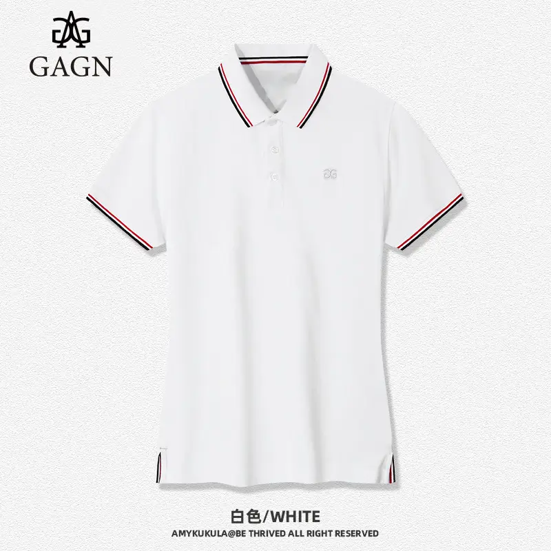 Men's White Cotton Polo T-Shirt with Red Trim