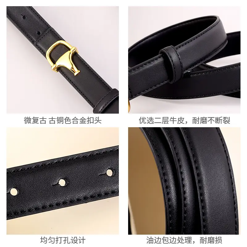 Women's Pink Genuine Leather Belt with Gold T-Buckle - Image 13