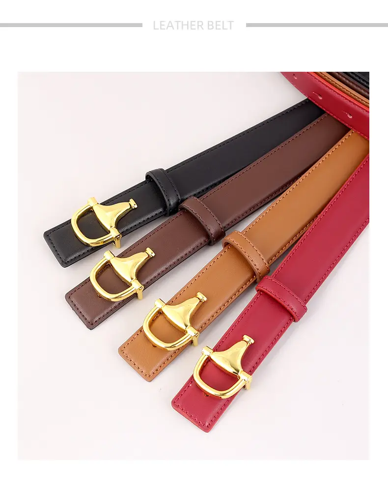 Women's Pink Genuine Leather Belt with Gold T-Buckle — feature 24