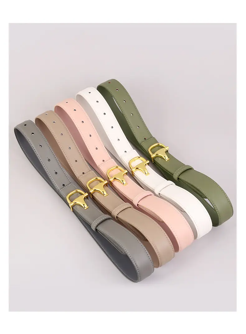 Women's Pink Genuine Leather Belt with Gold T-Buckle — feature 27