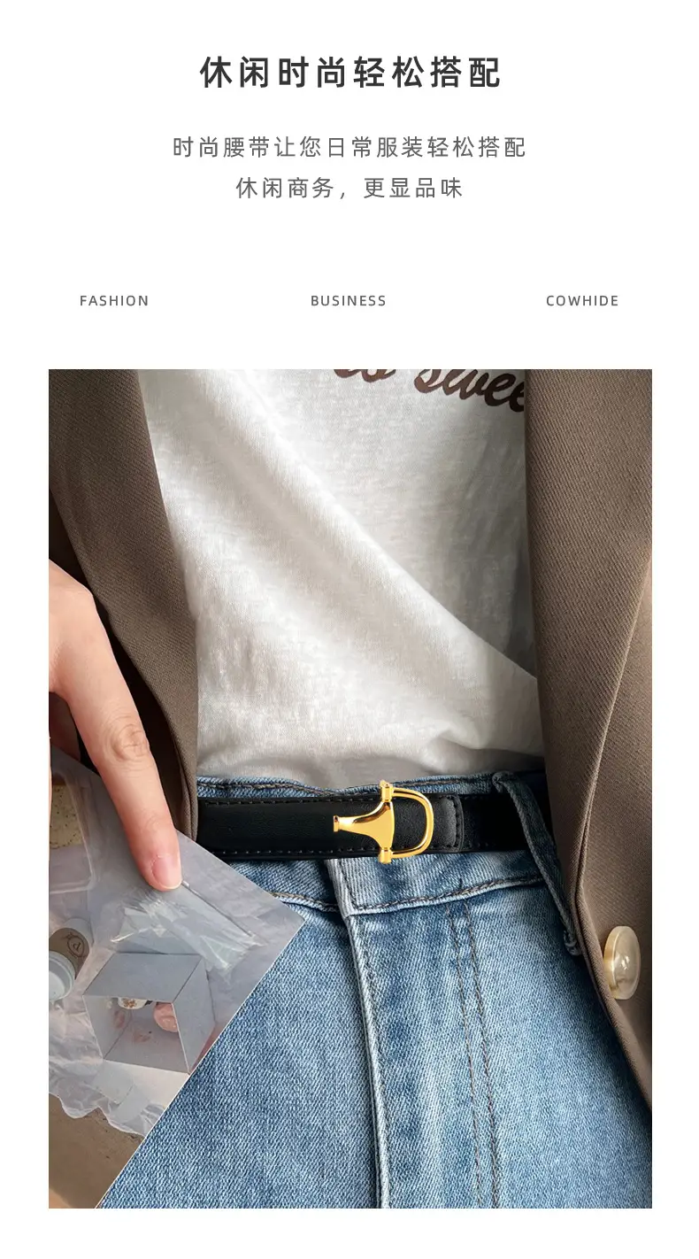 Women's Pink Genuine Leather Belt with Gold T-Buckle — feature 28