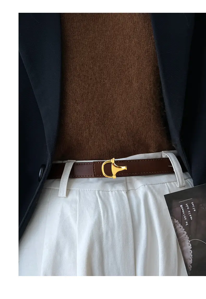 Women's Pink Genuine Leather Belt with Gold T-Buckle — feature 30