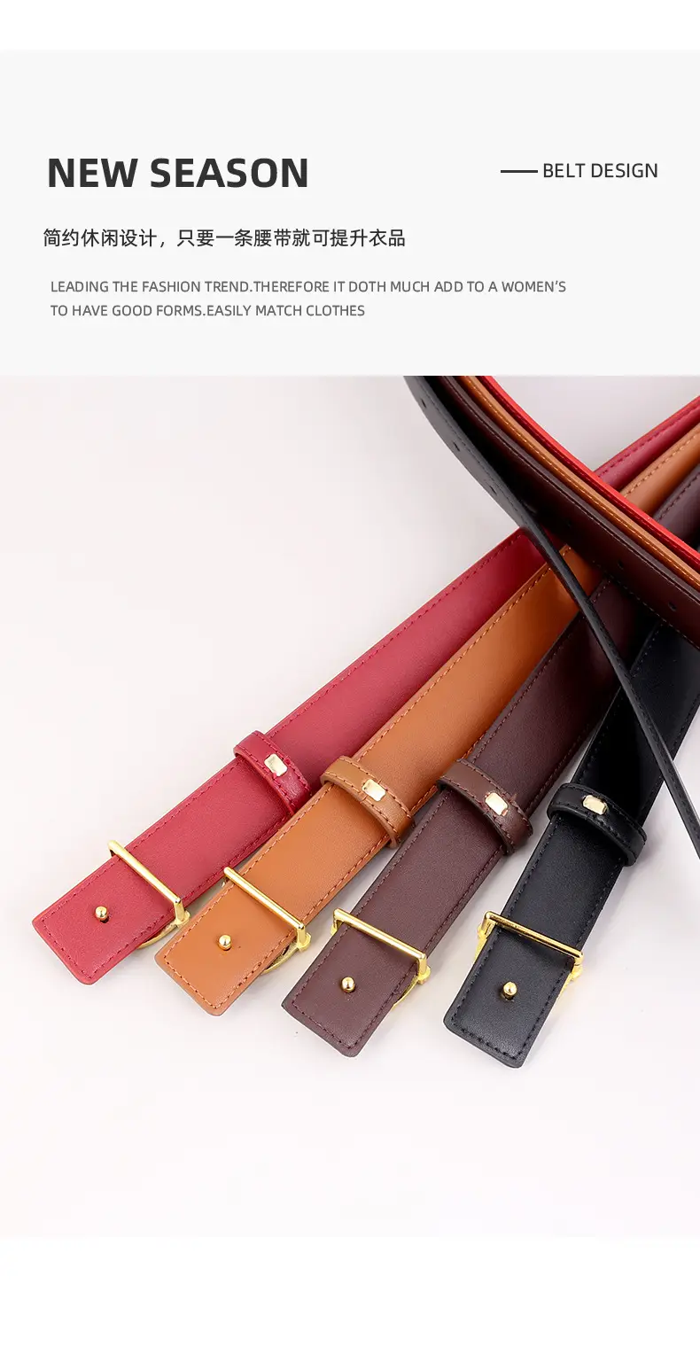 Women's Pink Genuine Leather Belt with Gold T-Buckle — feature 31