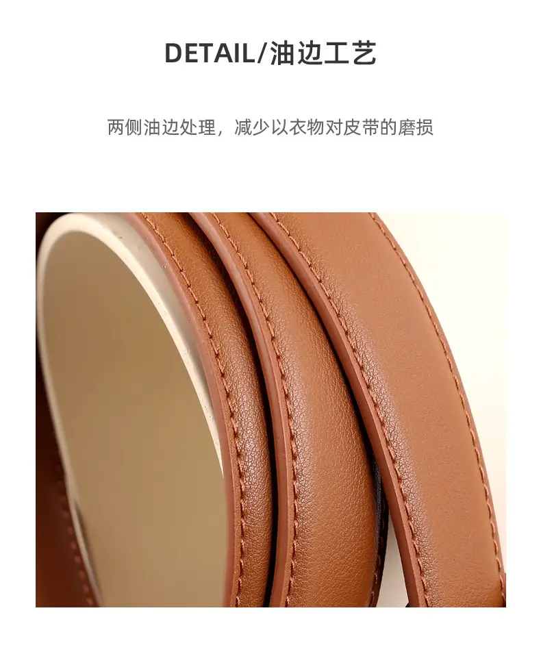 Women's Pink Genuine Leather Belt with Gold T-Buckle — feature 34