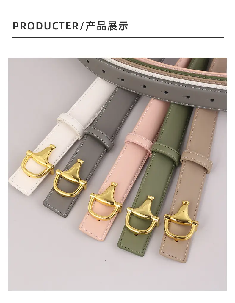 Women's Pink Genuine Leather Belt with Gold T-Buckle — feature 36