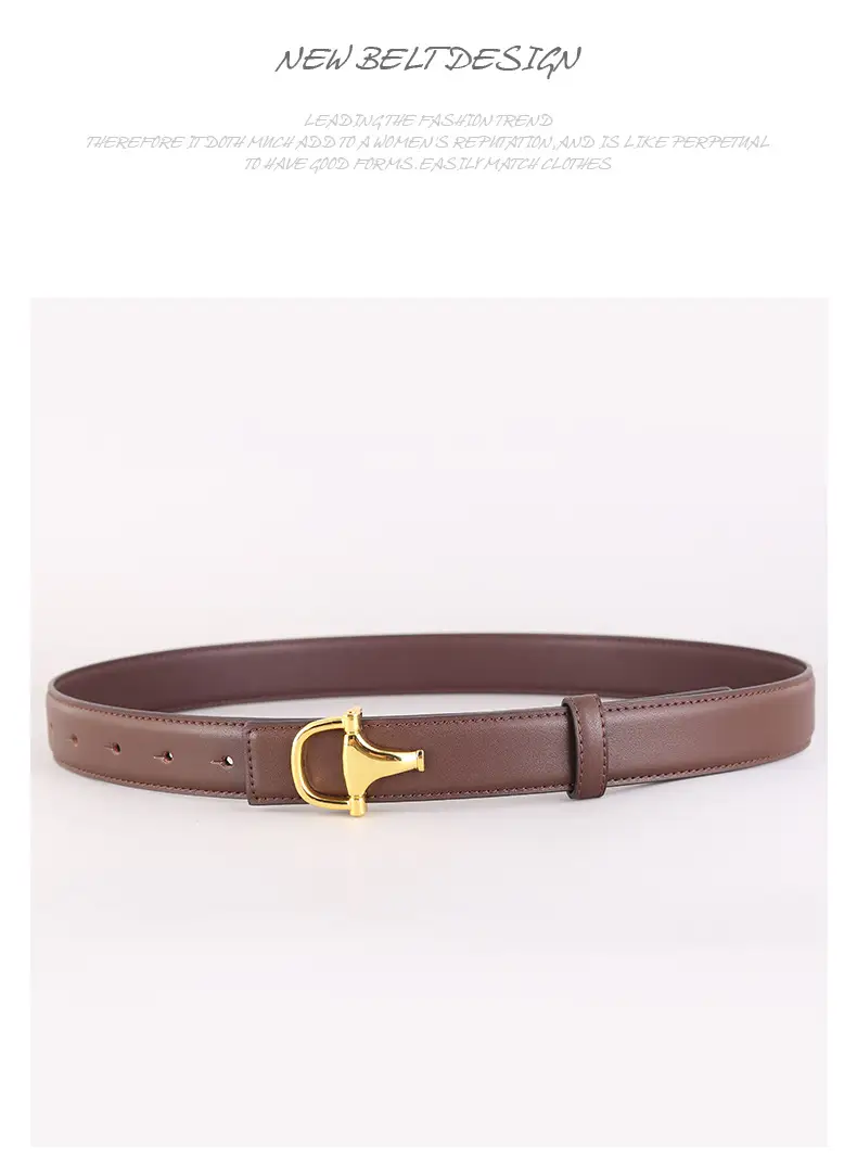 Women's Pink Genuine Leather Belt with Gold T-Buckle — feature 37