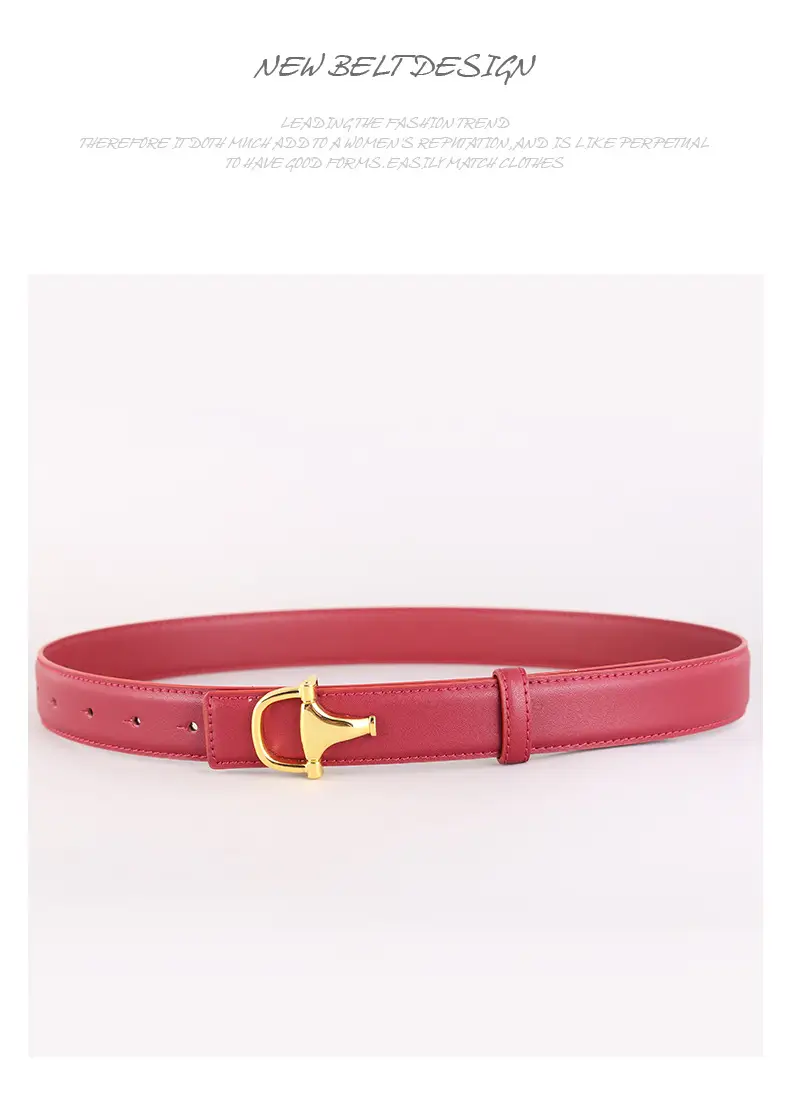 Women's Pink Genuine Leather Belt with Gold T-Buckle — feature 38