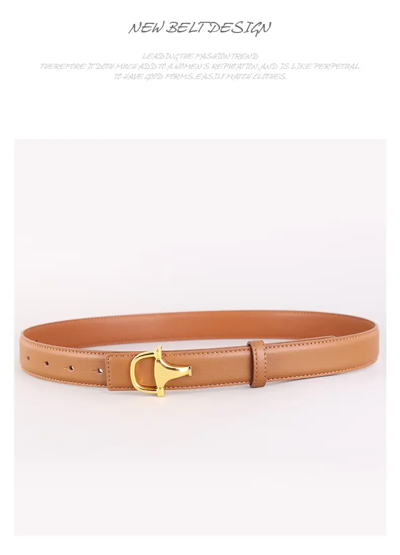 Women's Pink Genuine Leather Belt with Gold T-Buckle — feature 39
