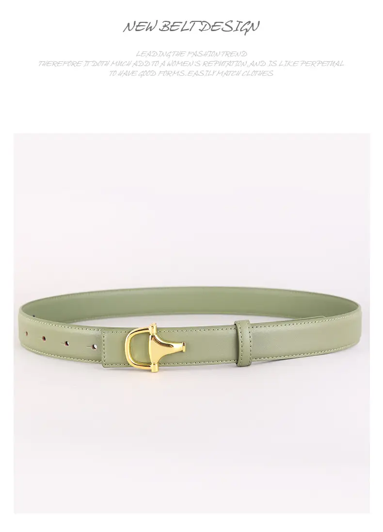 Women's Pink Genuine Leather Belt with Gold T-Buckle — feature 41