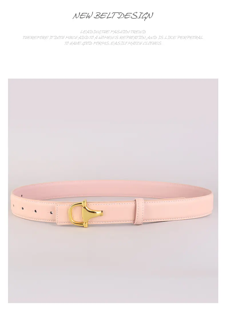 Women's Pink Genuine Leather Belt with Gold T-Buckle — feature 42