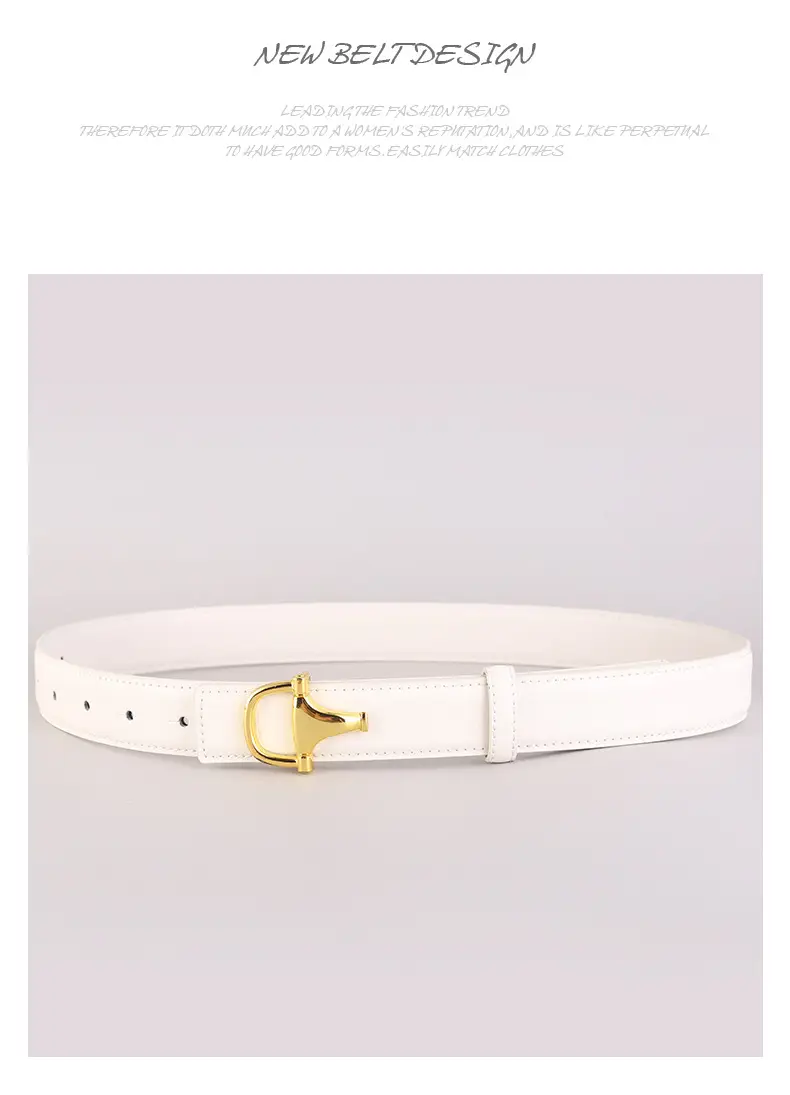 Women's Pink Genuine Leather Belt with Gold T-Buckle — feature 43