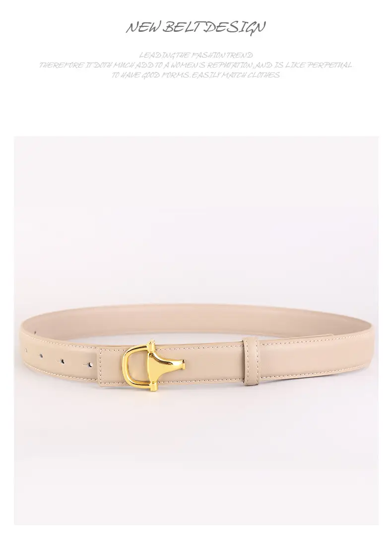 Women's Pink Genuine Leather Belt with Gold T-Buckle — feature 44