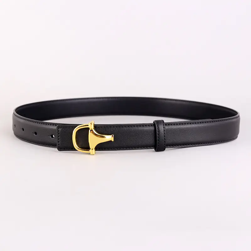 Women's Pink Genuine Leather Belt with Gold T-Buckle
