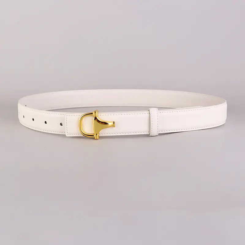 Women's Pink Genuine Leather Belt with Gold T-Buckle - Image 2