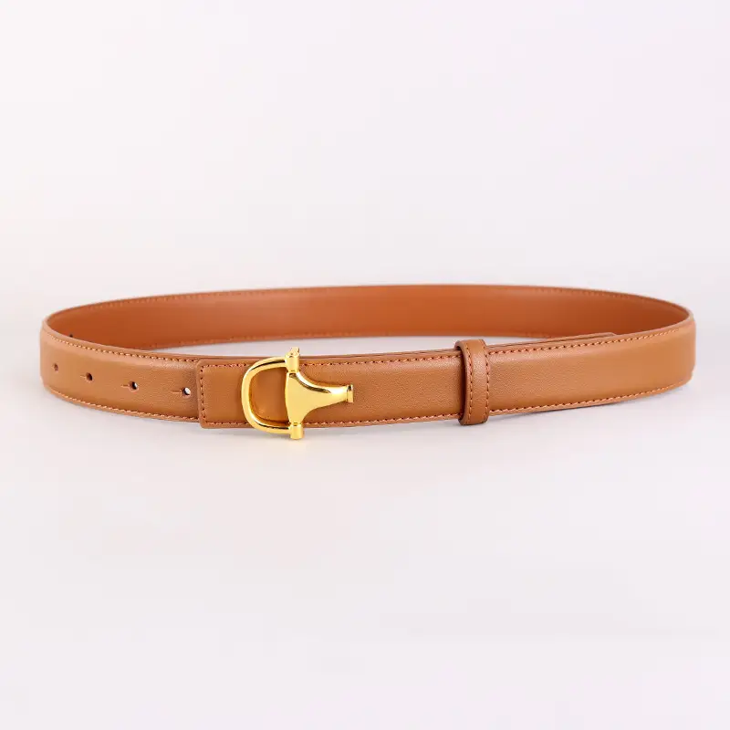 Women's Pink Genuine Leather Belt with Gold T-Buckle - Image 3