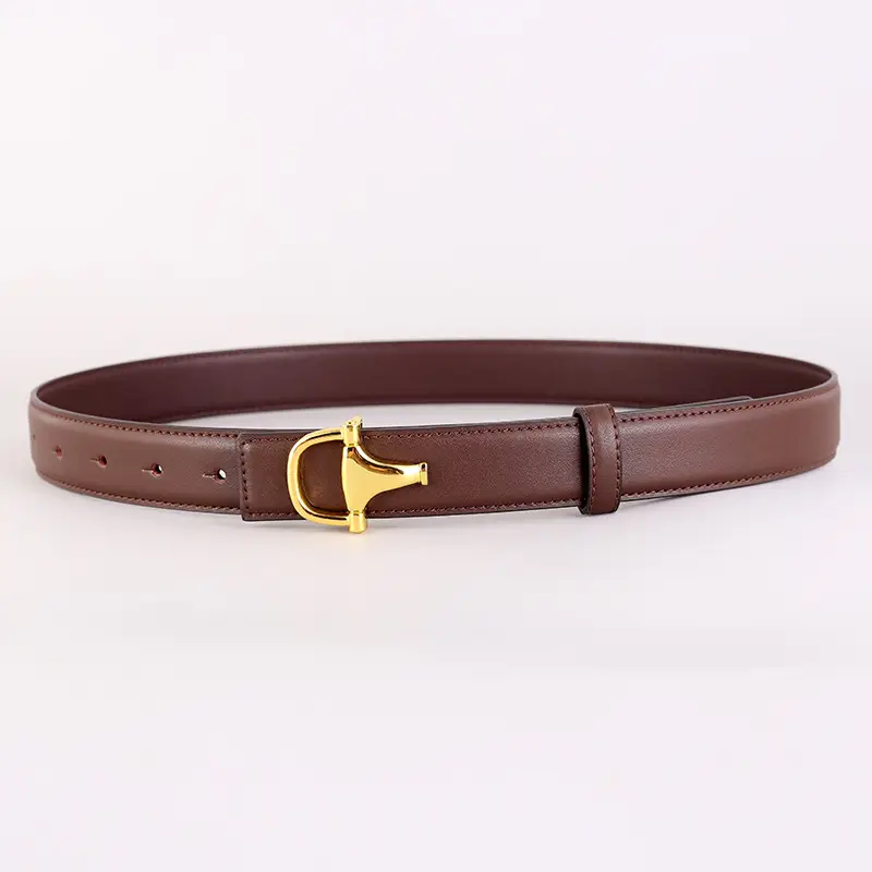 Women's Pink Genuine Leather Belt with Gold T-Buckle - Image 4