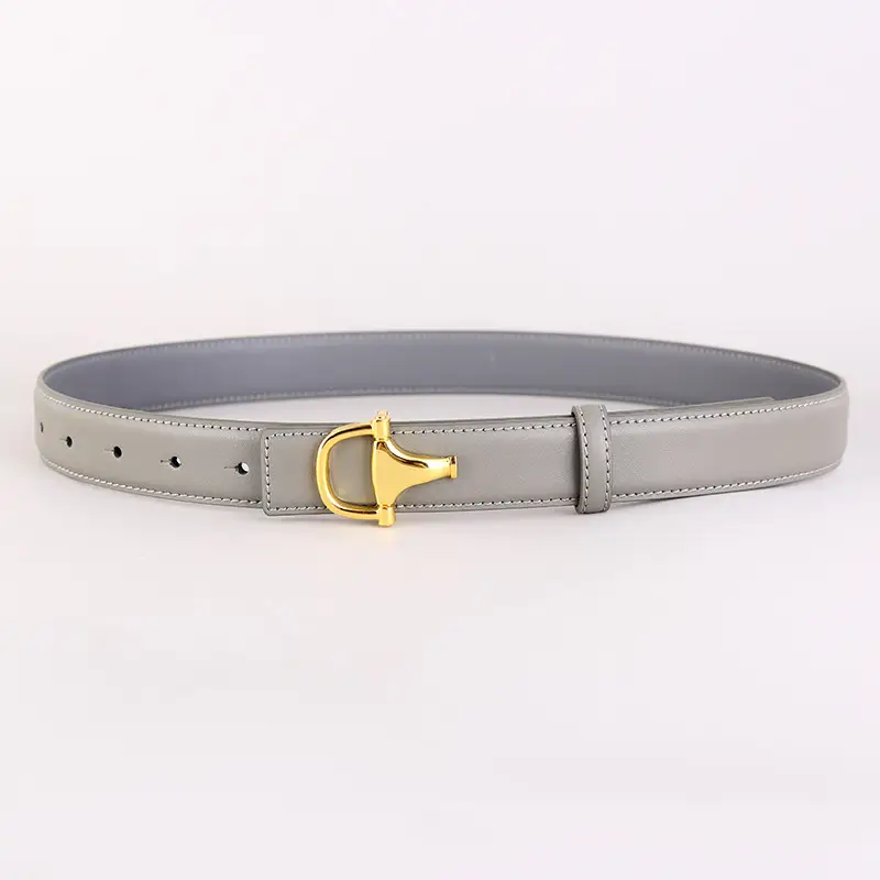 Women's Pink Genuine Leather Belt with Gold T-Buckle - Image 5