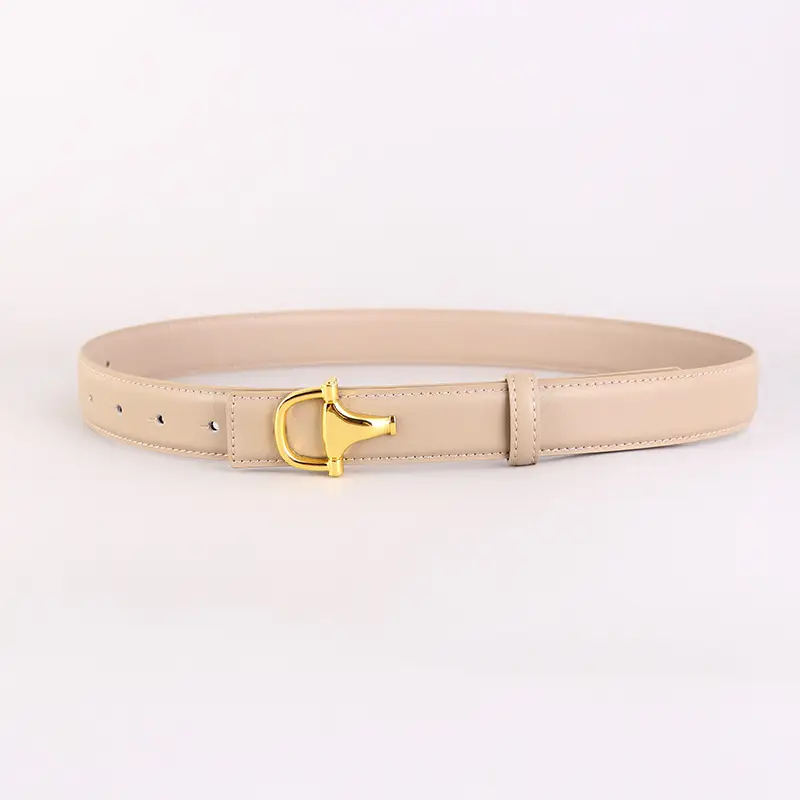 Women's Pink Genuine Leather Belt with Gold T-Buckle - Image 8