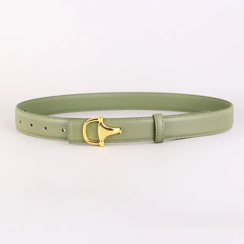 Women's Pink Genuine Leather Belt with Gold T-Buckle - Image 9