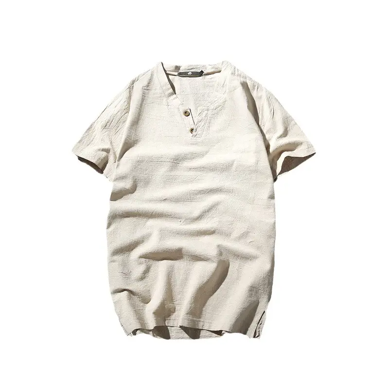 Men Linen T-Shirt Short Sleeve Retro Cotton Multi Color - Image 16