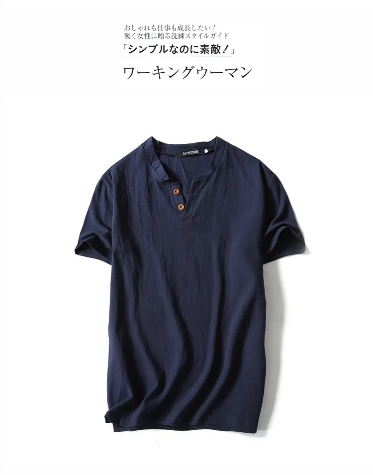 Men Linen T-Shirt Short Sleeve Retro Cotton Multi Color — feature 11