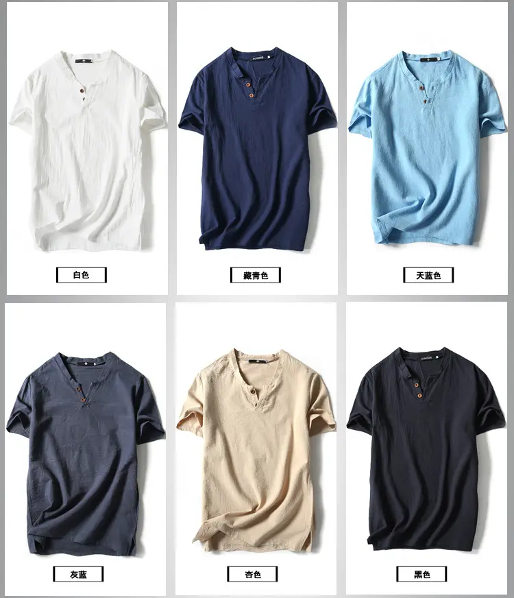 Men Linen T-Shirt Short Sleeve Retro Cotton Multi Color — feature 4