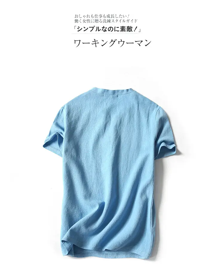 Men Linen T-Shirt Short Sleeve Retro Cotton Multi Color — feature 7