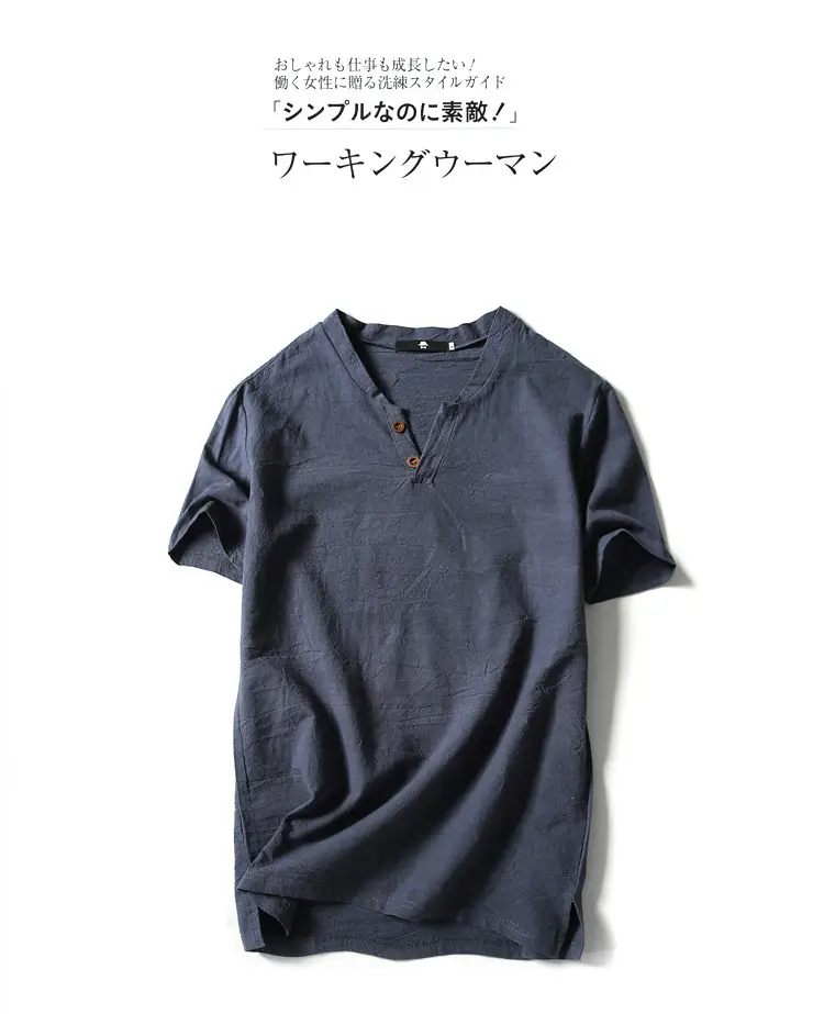 Men Linen T-Shirt Short Sleeve Retro Cotton Multi Color — feature 8