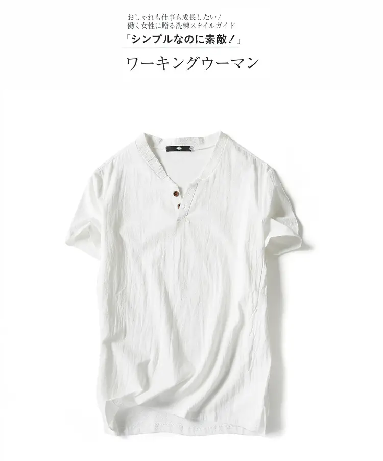 Men Linen T-Shirt Short Sleeve Retro Cotton Multi Color — feature 9