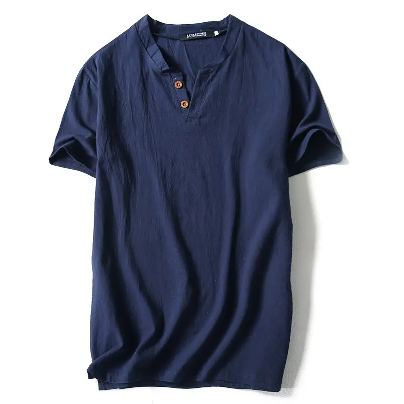 Men Linen T-Shirt Short Sleeve Retro Cotton Multi Color - Image 4