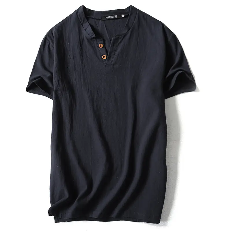 Men Linen T-Shirt Short Sleeve Retro Cotton Multi Color - Image 6