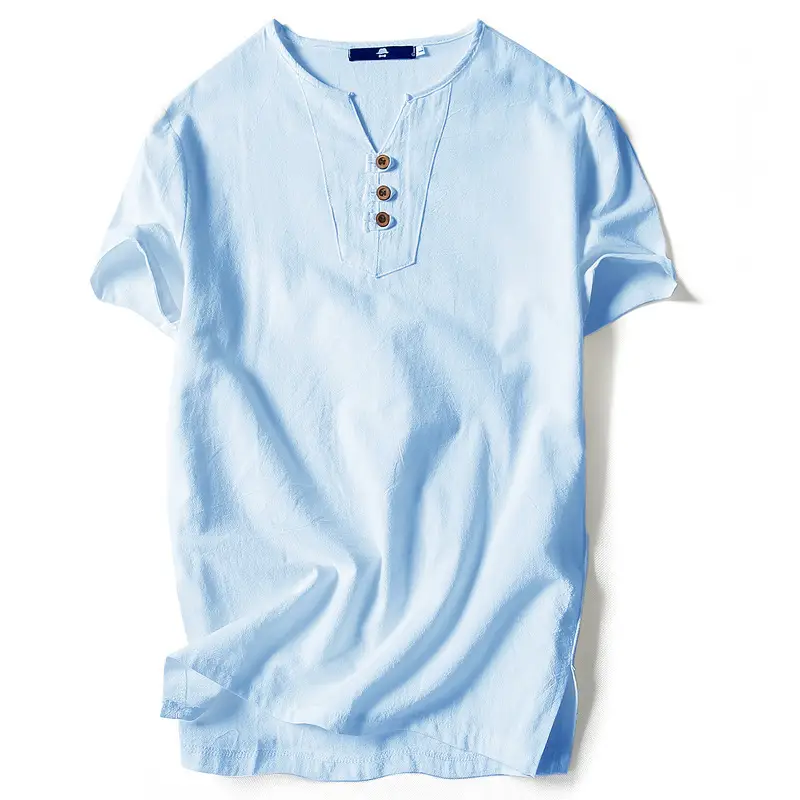 Men Linen T-Shirt Short Sleeve Retro Cotton Multi Color - Image 8