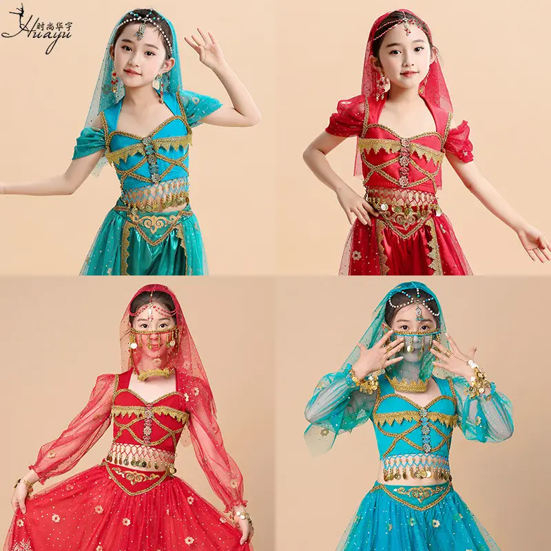 Jasmine Princess Belly Dance Dress Red Gold Embroidered - Image 5
