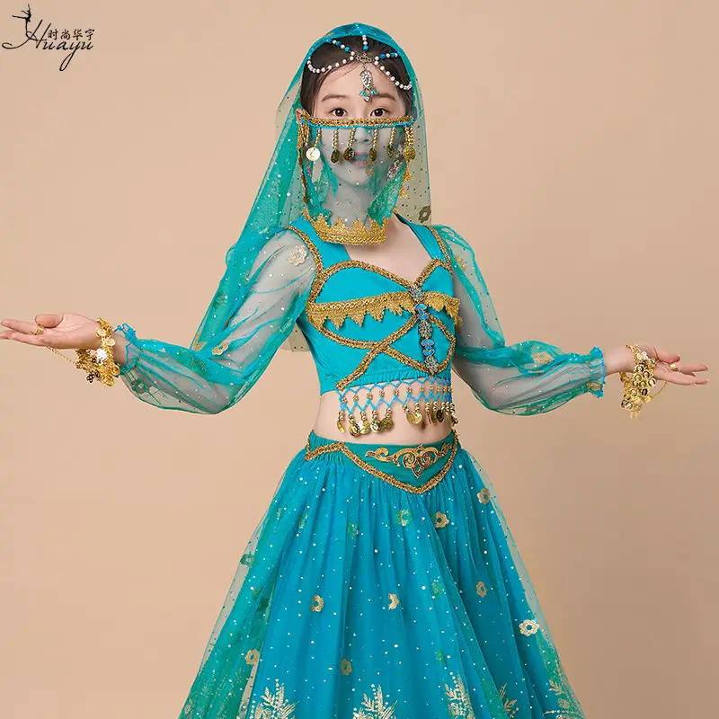 Jasmine Princess Belly Dance Dress Red Gold Embroidered - Image 6