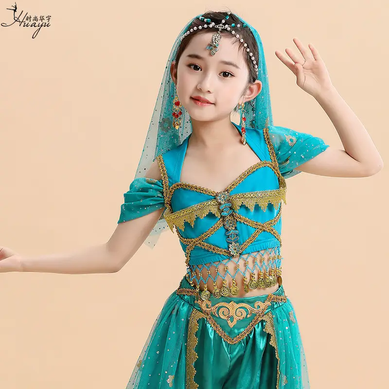Jasmine Princess Belly Dance Dress Red Gold Embroidered - Image 7