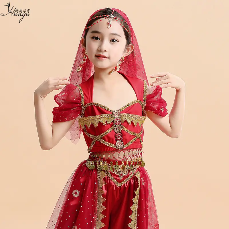 Jasmine Princess Belly Dance Dress Red Gold Embroidered - Image 8