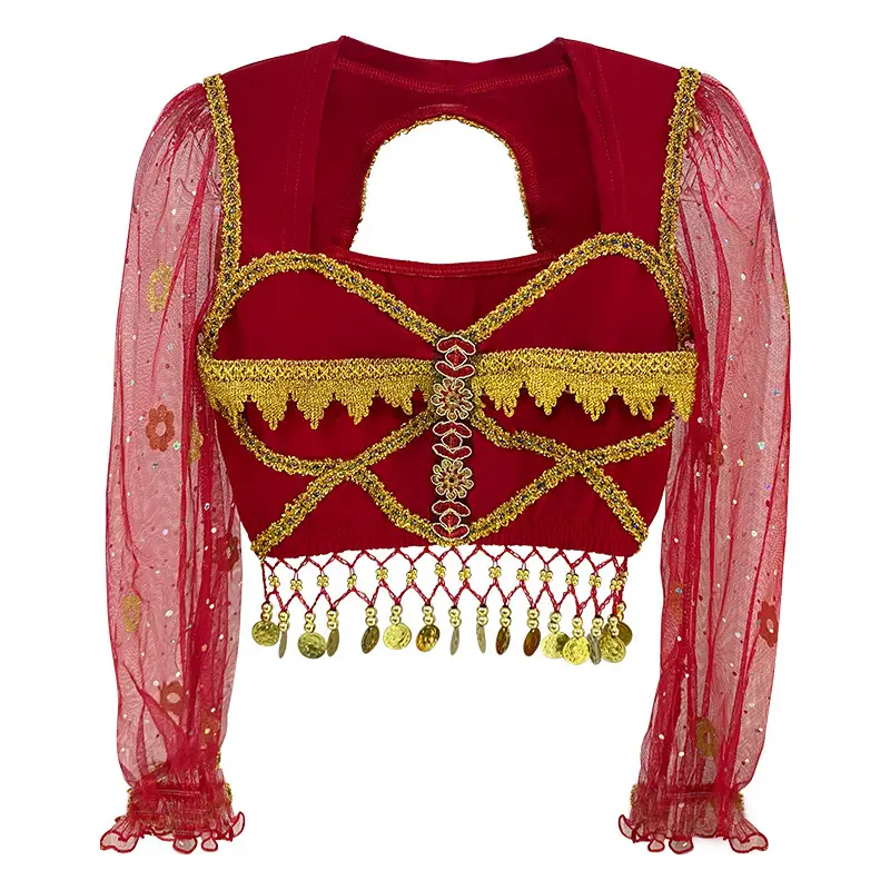 Jasmine Princess Belly Dance Dress Red Gold Embroidered - Image 9