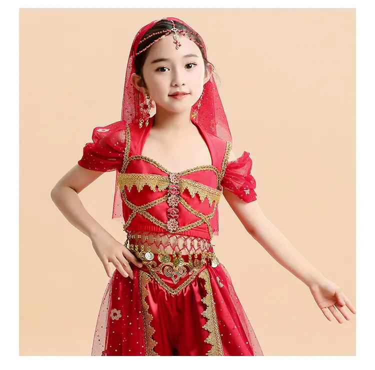 Jasmine Princess Belly Dance Dress Red Gold Embroidered — feature 10