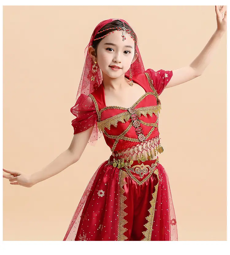 Jasmine Princess Belly Dance Dress Red Gold Embroidered — feature 11