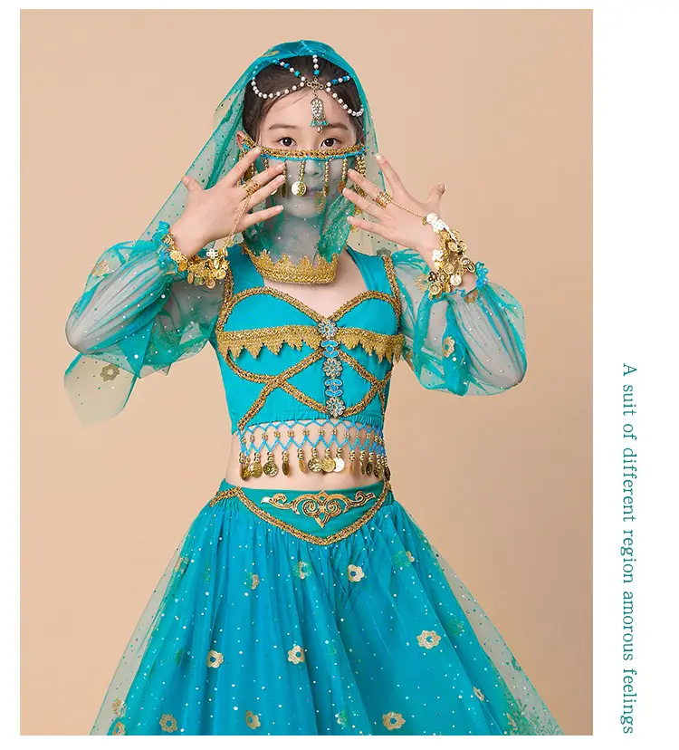 Jasmine Princess Belly Dance Dress Red Gold Embroidered — feature 13