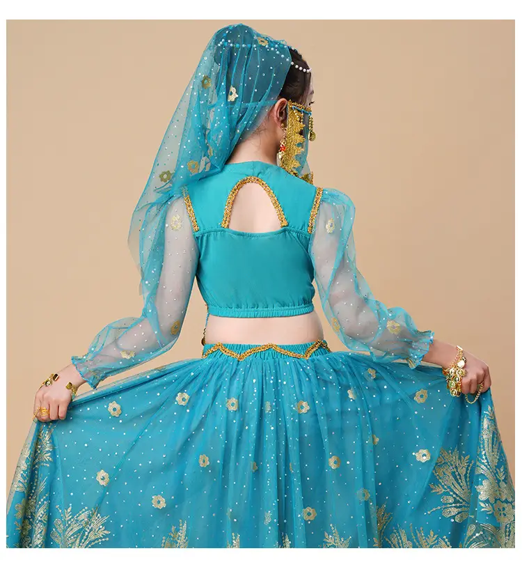 Jasmine Princess Belly Dance Dress Red Gold Embroidered — feature 14