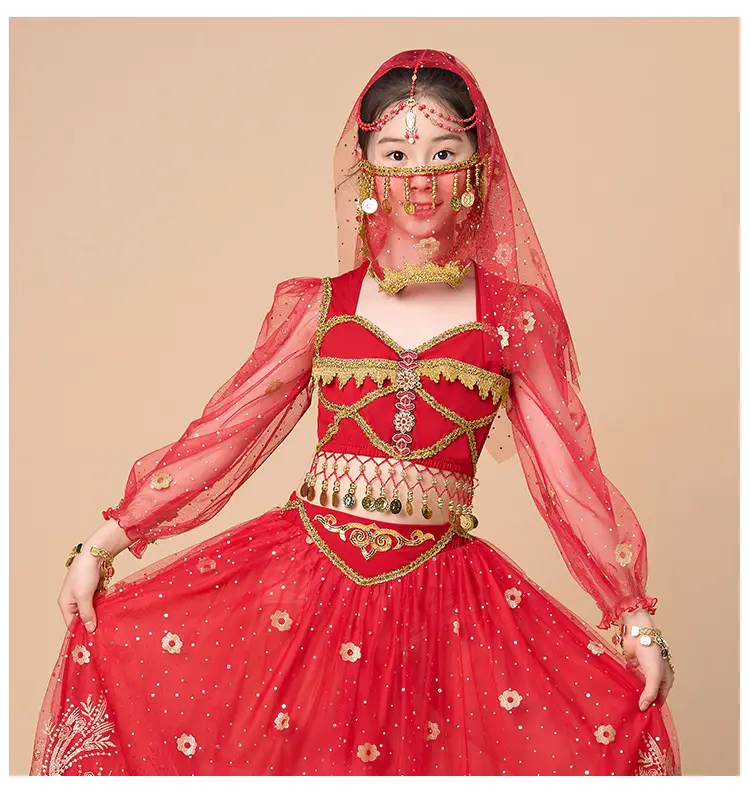 Jasmine Princess Belly Dance Dress Red Gold Embroidered — feature 15